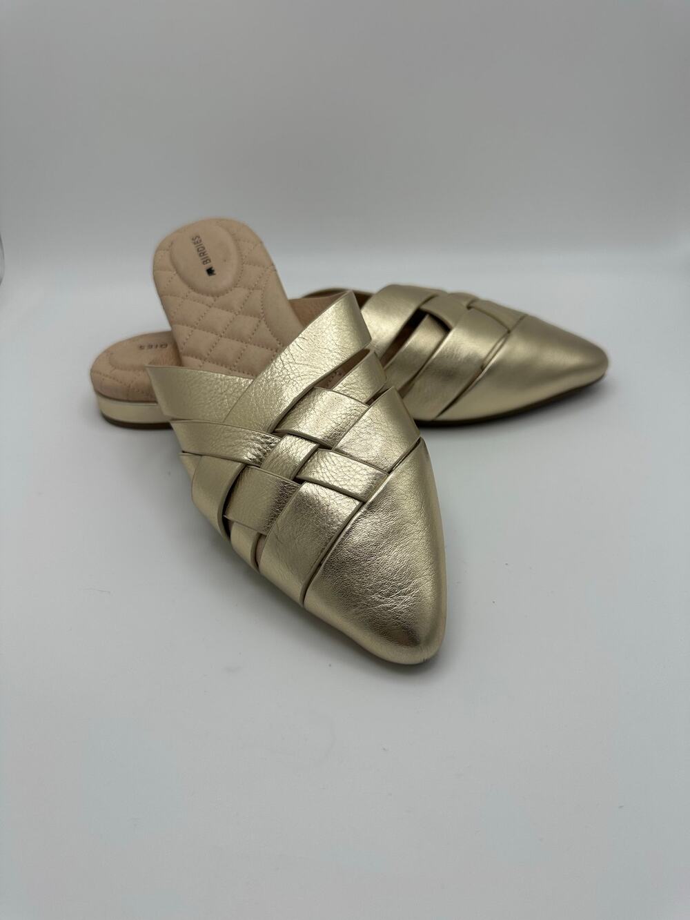 BIRDIES Dove Gold Woven Leather Mules Size 6.5 EUC